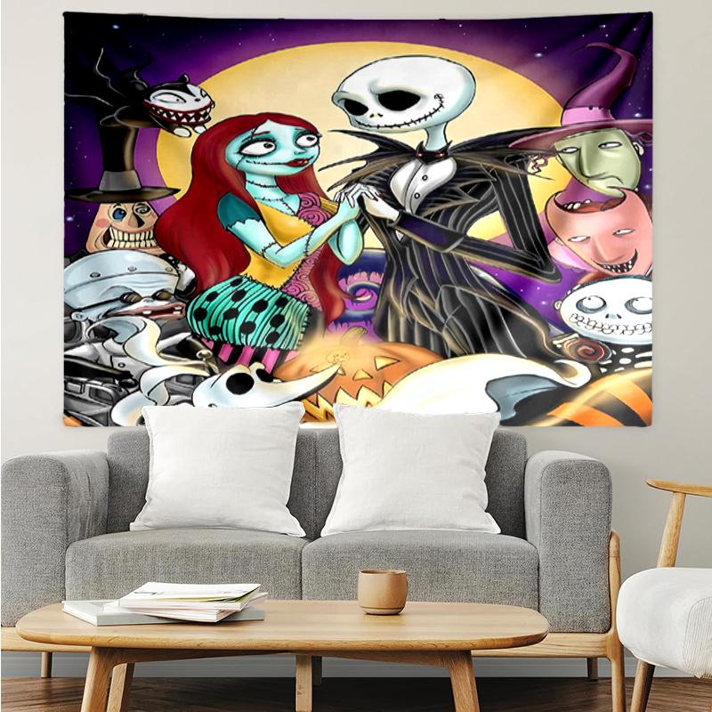 The-Nightmare-Before-Christmas Print Tapestry, Backdrop, Easy Setup, Ideal for Bedroom, Office & Living Room, with Aesthetic Wall Hanging Decor.