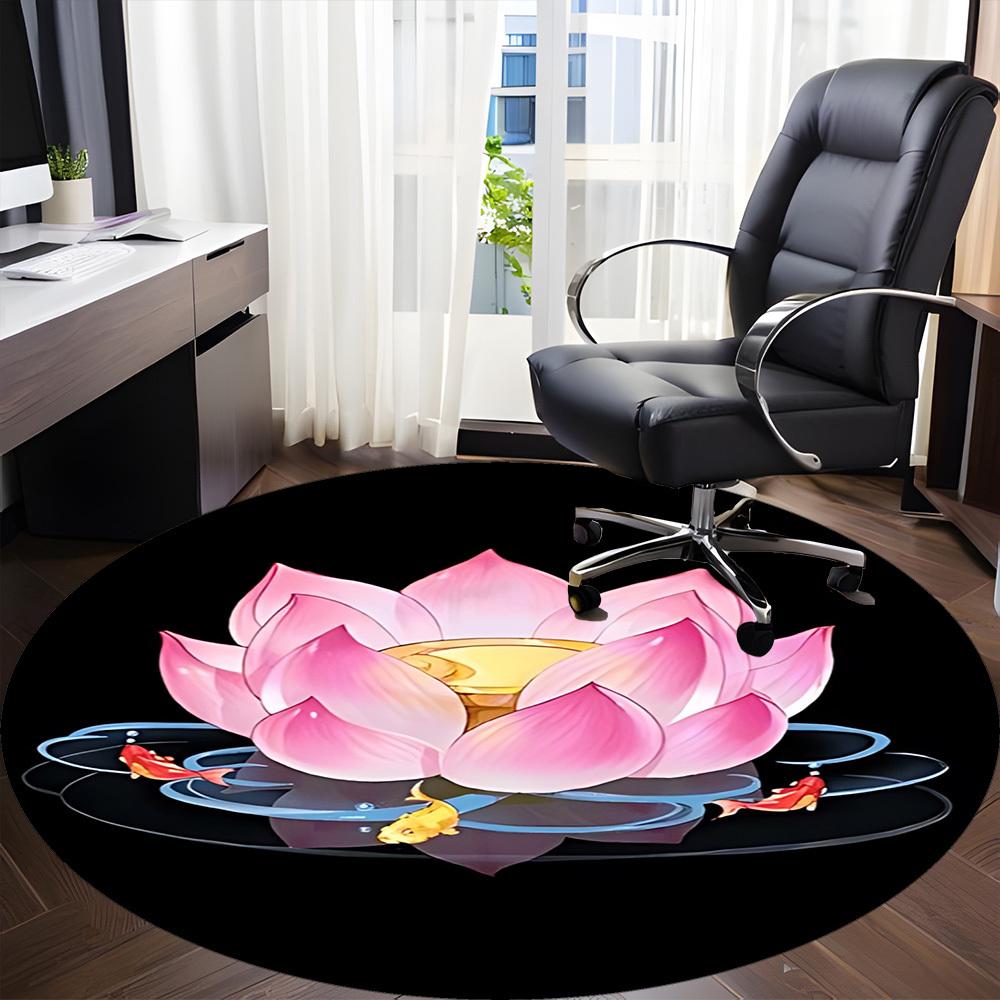 1pc Lotus Flower Chair Carpet for Office, Round Non Slip Durable Large Size Office Carpet, Suitable for Office