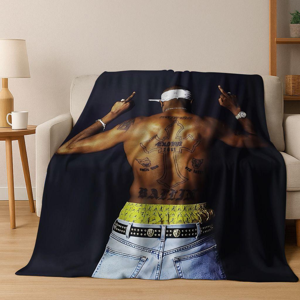 Tupac 2pac Rapper Eminem Hip Hop Rap God Art Flannel Blanket,Cozy Soft Throw Blanket for Home Bedroom Bed Sofa Cover Kids Gift