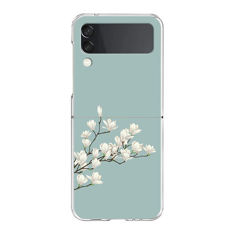 Flower Phone Case For Samsung Galaxy Z Flip 3 4 5 Hard Folding Clear PC Bumper For Samsung Z Flip3 Transparent Back Cover
