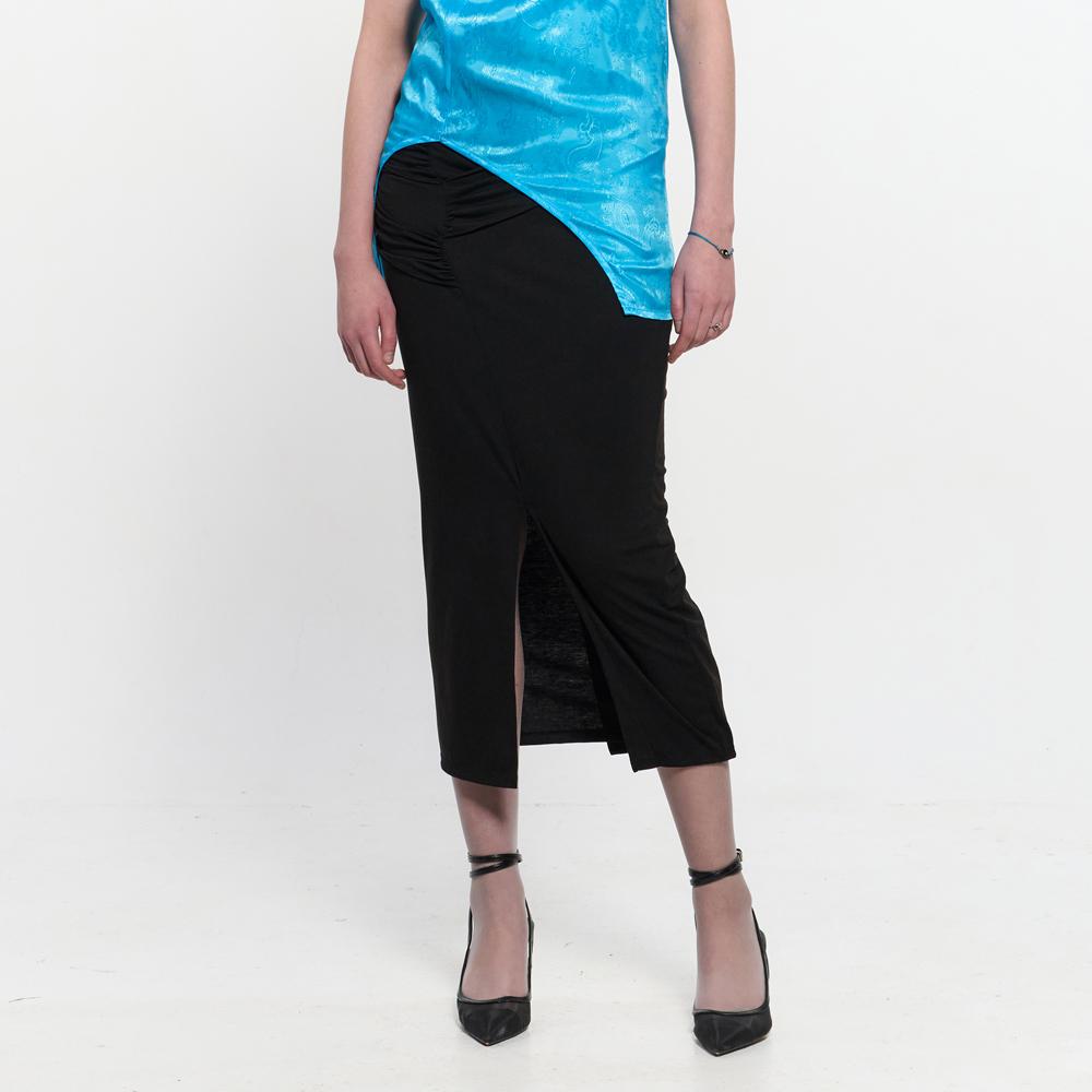 Kimjisu Shirring Layered Slit Skirt _ Black