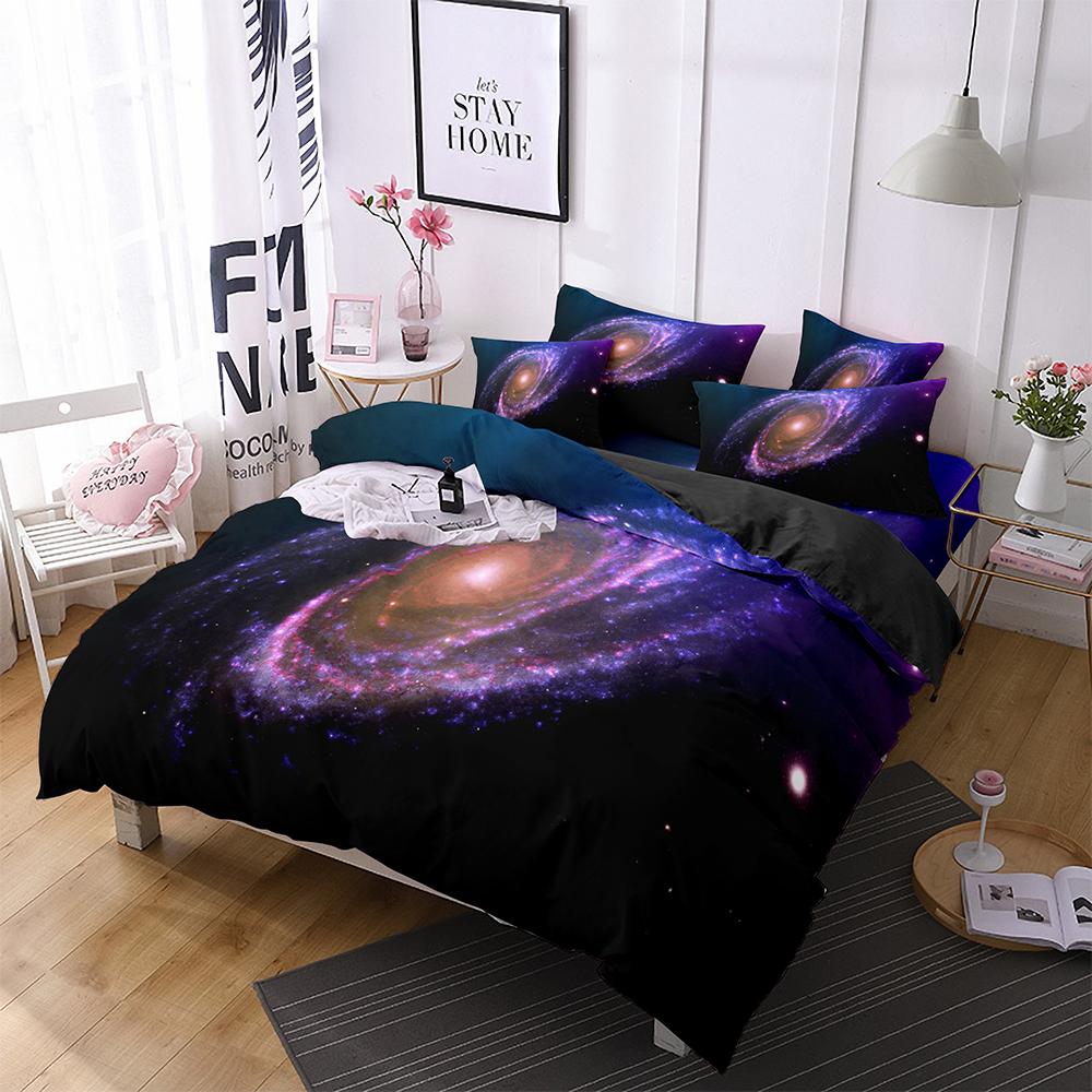 Luxury Galaxy Dark Blue Bedding Set Twin Full Queen King Size Duvet/Quilt Cover Set Shining Stars Starry Sky Comforter Cover