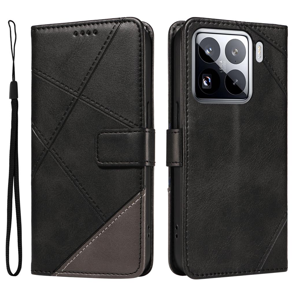 For Xiaomi 15 Pro Case Leather Geometric Line Wallet Phone Cover with Wrist Strap