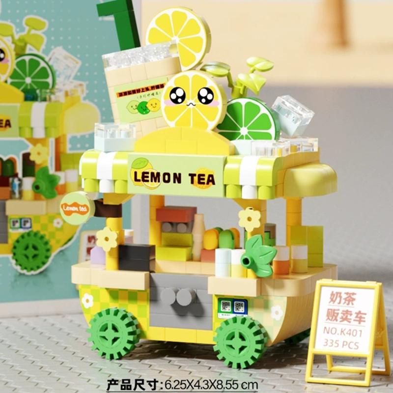 NEW DIY Selling Car Food Truck Fruit Ice Cream Store Flower Street View Building Blocks Kit Girls Bricks Model Kids Toy Children