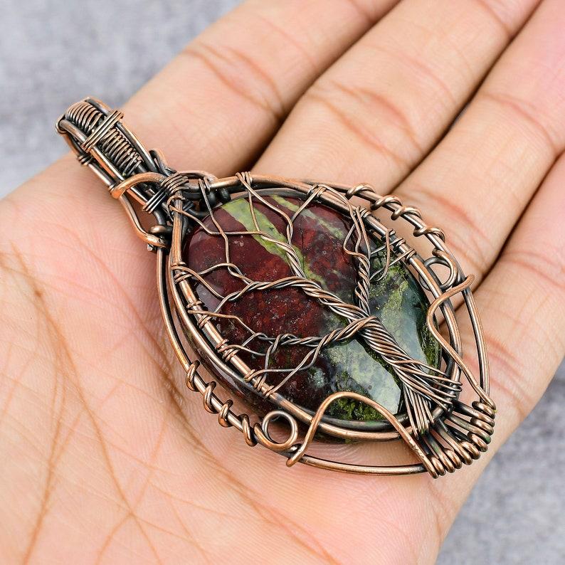 Tree Of Life Dragon Blood Jasper Pendant Copper Wire Wrapped Pendant Dragon Blood Jasper Gemstone Pendant Copper Jewelry Gift For Her