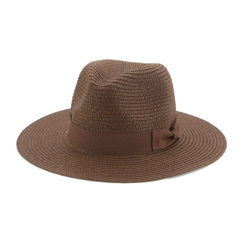 Straw hat beach hat Panama solid color bow casual men's and women's Tibetan cowboy hat sunshade European and American popular hat