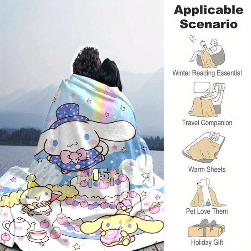 1pc, Sanrio Celebrate with Cinnamoroll: Cozy Home Decor Blanket, Perfect Gift! Flannel Throw Blanket for Bedroom, Living Room, Travel, Camping, Car, B