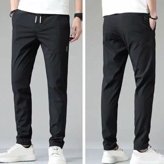 Men Pants Elastic Waist Trendy Polyester Casual Drawstring Men Trouser for Street Wear