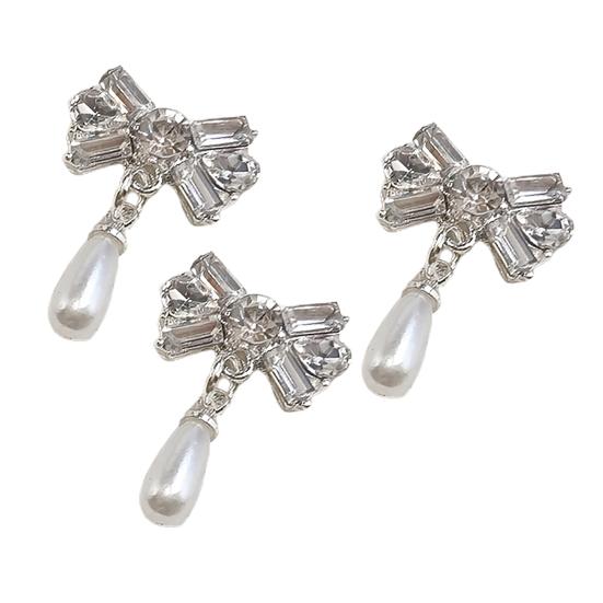 3Pcs Nail Charms Sparkling Stunning Visual Effect Ultra-Light Creative Shape Wide Application DIY Alloy Shiny Bow-knot Rhinestone Nail Art Decorations