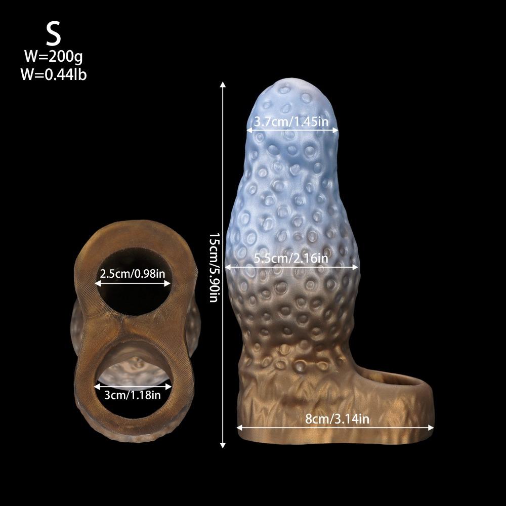 Liquid Silicone Penis Sleeve Thicker Longer Hollow Realistic Dildo Sleeve with Built-in Particles Massage Male Adult Sex Toy