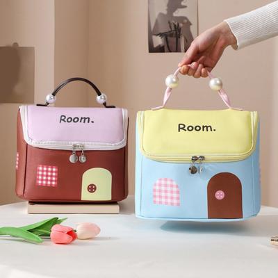 House Shape Makeup Bag Cute Cosmetic Storage Case with Top Handle Travel Toiletry Organizer Tote