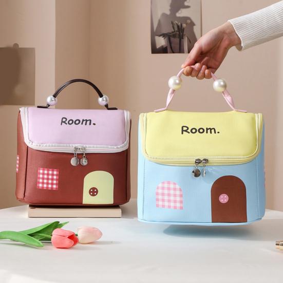 House Shape Makeup Bag Cute Cosmetic Storage Case with Top Handle Travel Toiletry Organizer Tote for Home Business Trips Vacation Use