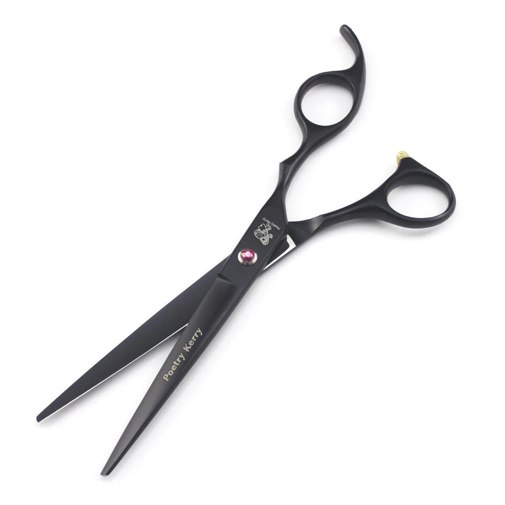 7-Inch Black Painted Pet Grooming Scissors Set - 4-Piece Fine-Tooth Straight Scissors