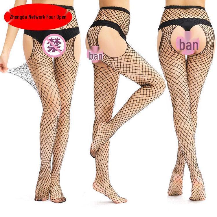Seductive Open Crotch Fishnet Stockings - Sexy, Hollow, Transparent Mesh Tights for Beautiful Legs