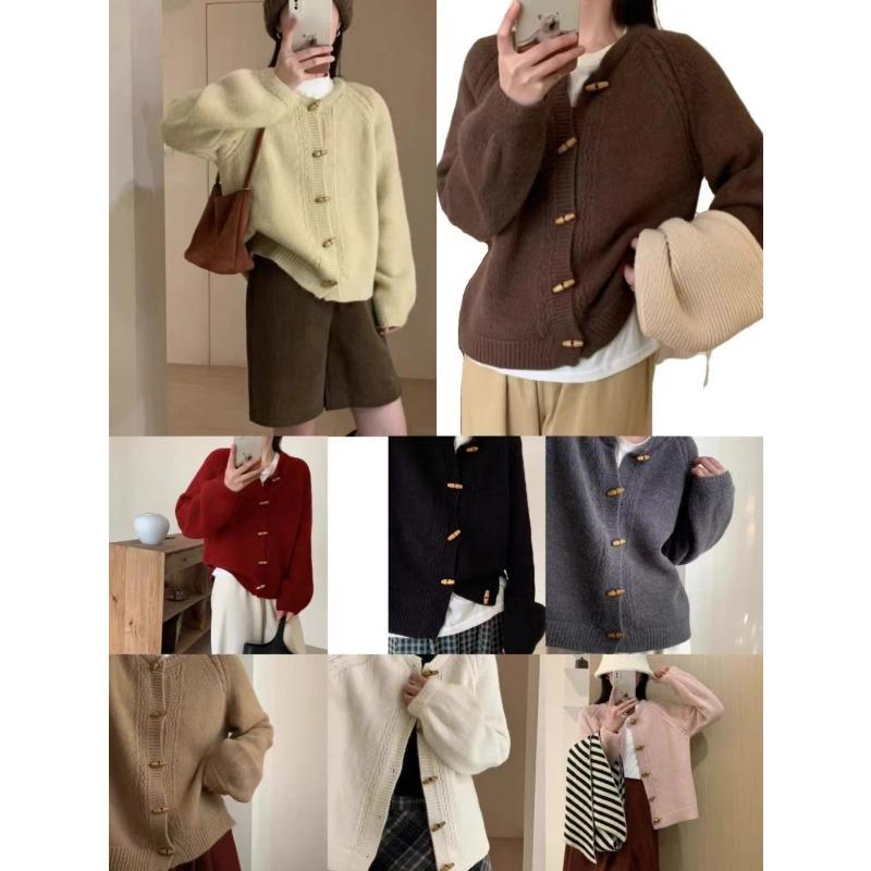 

Ленивый ветер роговая пуговица вязаный кардиган женский осенний новый дизайн мягкий восковой свитер с круглым вырезом куртка топ One size розовый