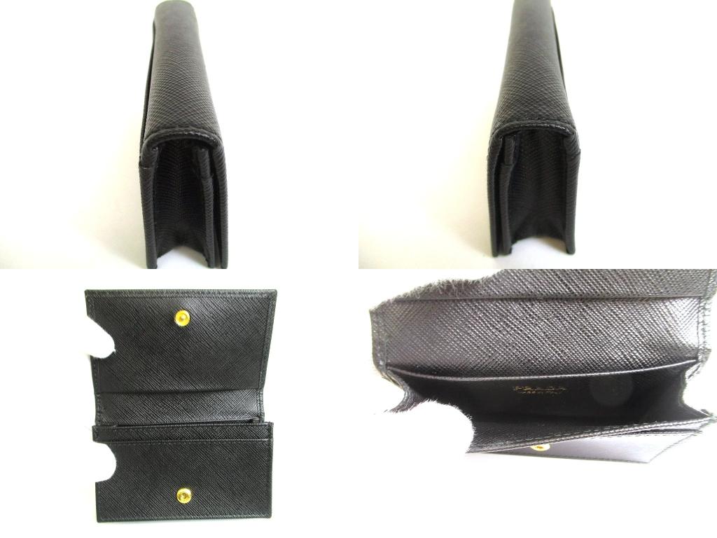 Authentisches PRADA Schwarzes Saffiano Leder Kartenetui Kartenhalter #b063 Geöffnete Schachtel
