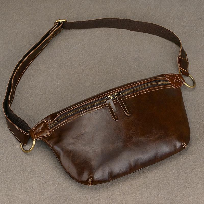 Real Leather Wait Bag Summer Outdoor Walking Bag Portable Waist Packs Crazy horse leather male fanny pack sling bag chest bag
