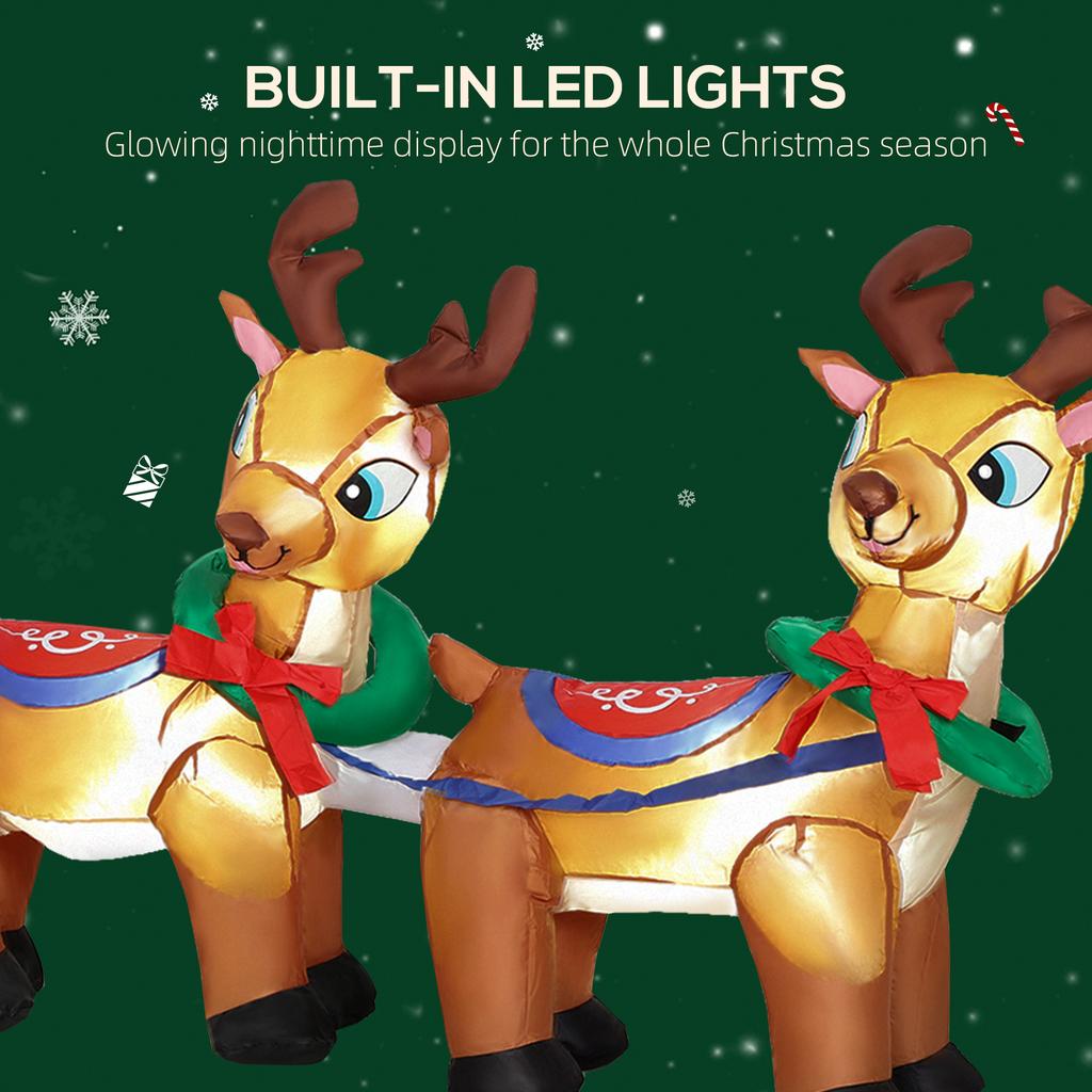 7.9ft Christmas Inflatable Santa on Sleigh with Two Reindeer, Outdoor Christmas Blow Up Decoration with Built-in LED Lights for Garden
