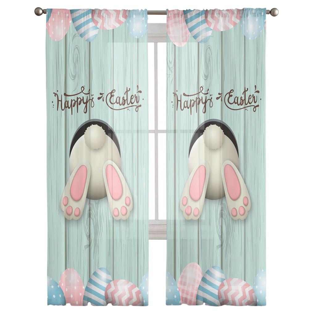 Ostern Vorhang Ei Bunny Schwanz Tüll Vorhänge für Wohnzimmer Schlafzimmer Voile Sheer Vorhang Fenster Wohnkultur Vorhänge