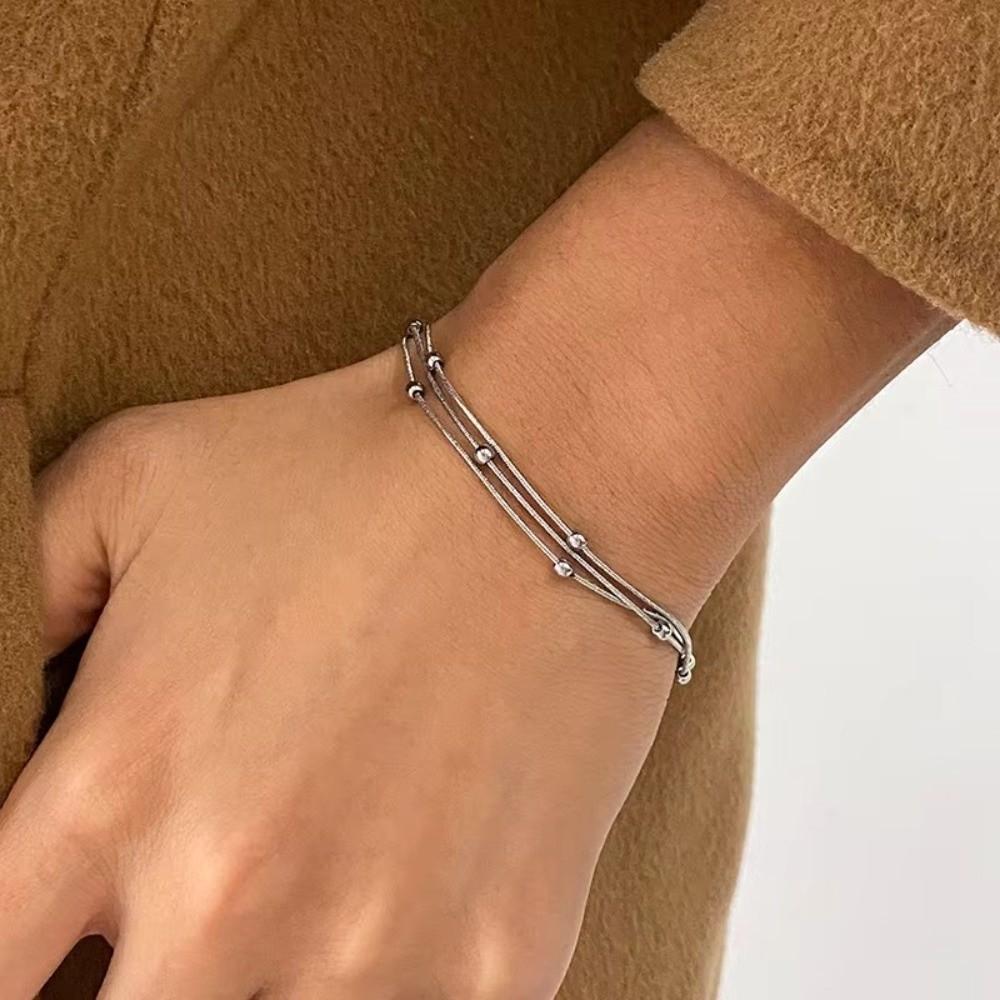 Gold Silver Color Wrap Beaded Bracelets Stainless Steel Wrist Chain Stylish Party Jewelry  Women