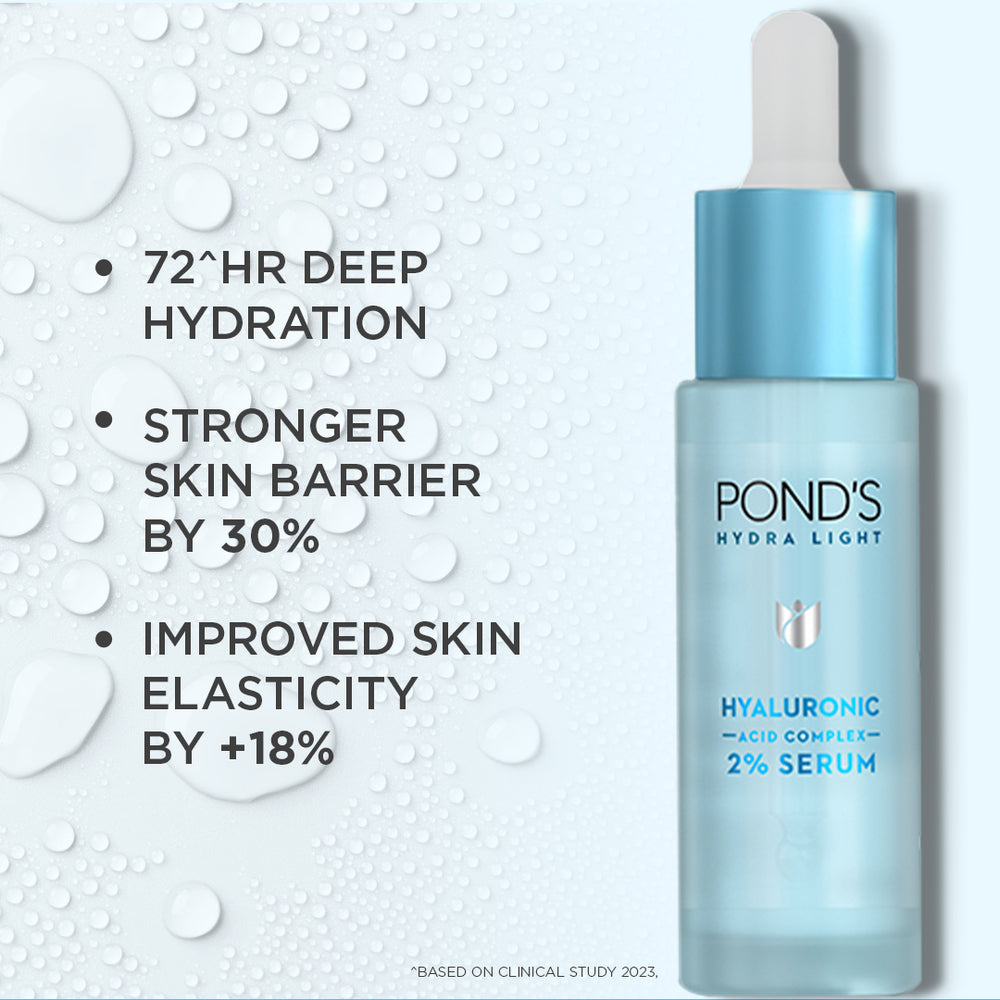 POND'S Hydra Light 2% Hyaluronsäure Serum 14ml Für 72 Stunden Tiefenhydratation, Pralle & Strahlende Haut, Leichtes Schnell Einziehendes Gesichtsserum