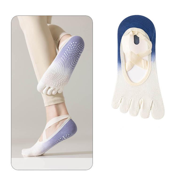 Low Cut Athletic Wrap Straps Grip Dots Anti Slip Breathable Cotton Gradient Fitness Ballet Style No Show Five Toe Yoga Socks