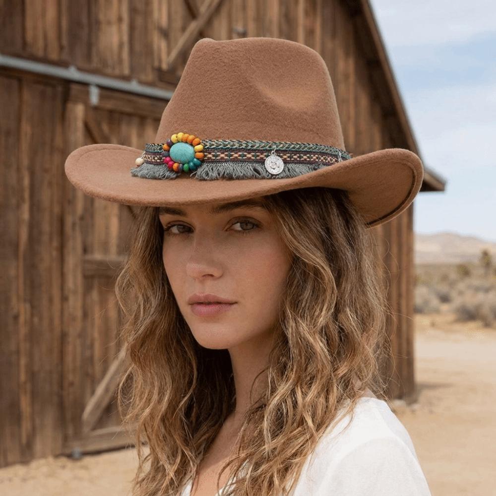 Woolen Western Cowboy Hat Solid Color Top Hat Simple Cowgirl Jazz Hat Bucket Hats