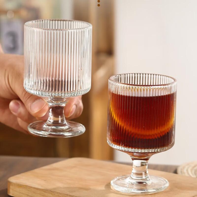 Ribbed Glass Stemmed Cup Set (240ML, Set of 2)