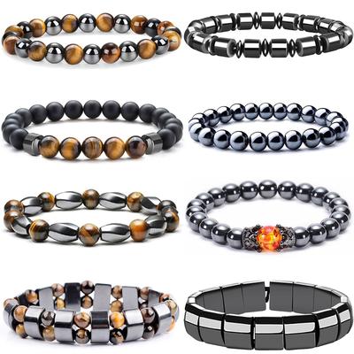 Hematite Bead Bracelet for Men and Women, Black Gallstones, Tiger's Eye Stone Bead Bracelet, Elastic Natural Stone Bracelet