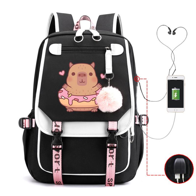 Kapibara Cute Printed USB Port Multi-function Leisure Travel Backpack