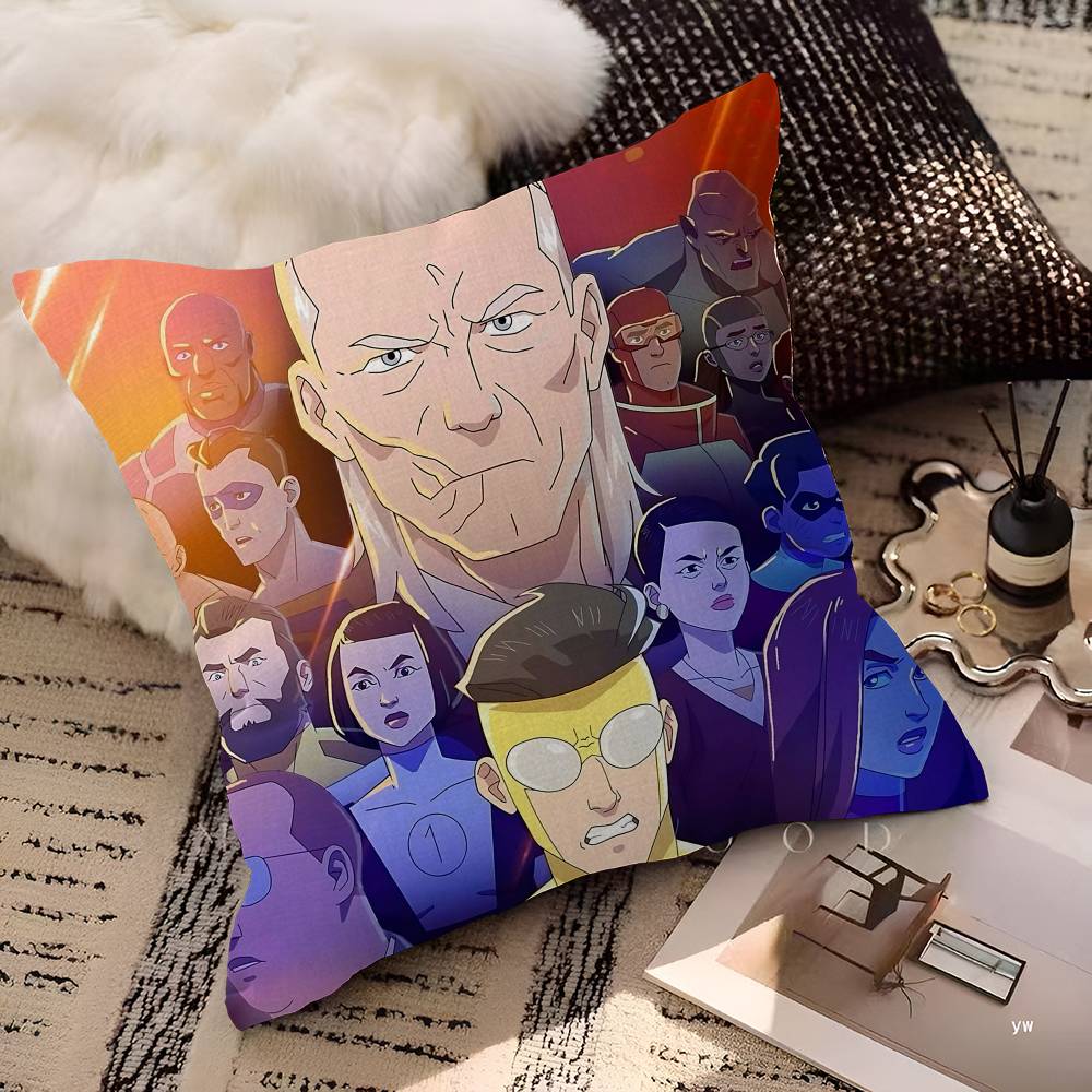 Animation Superhero I-Invincible Cartoon Decorative Room Aesthetics Pillow Case Home Decor Bedroom Bed Couch Pillow Cover 45x45