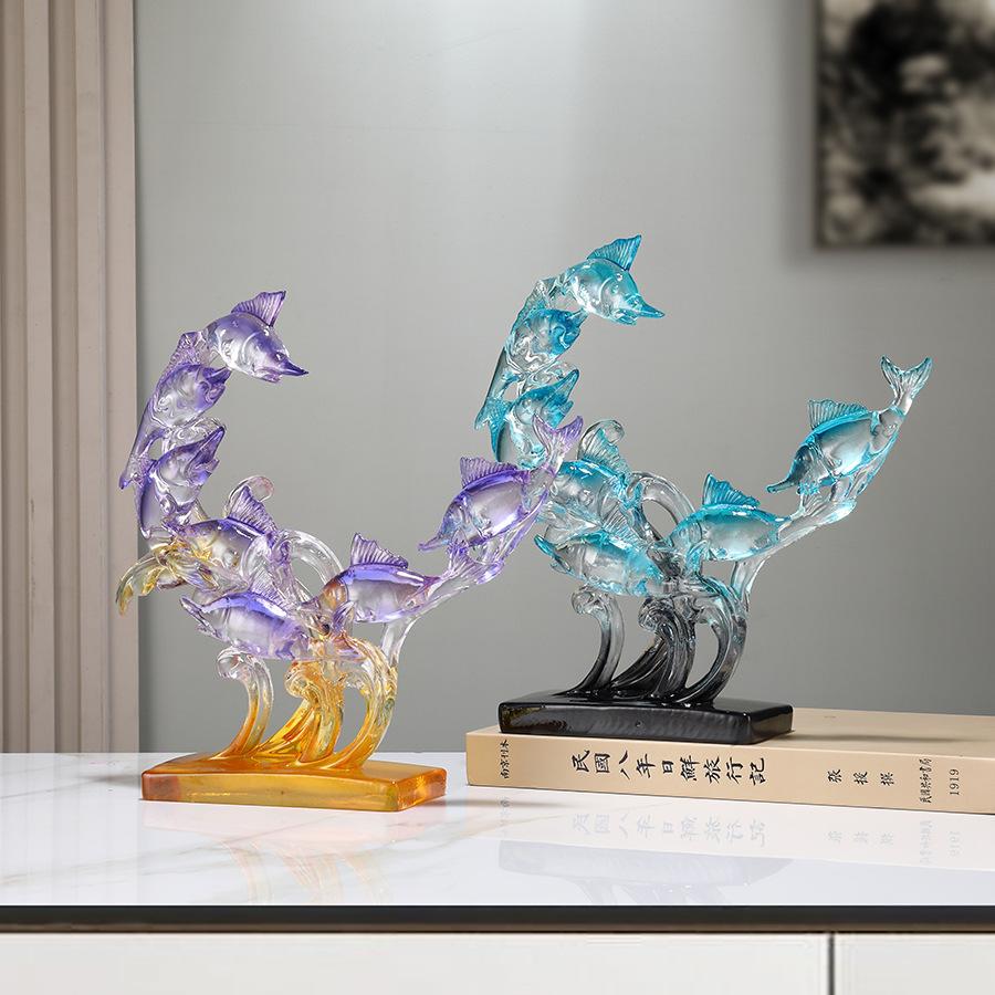 Transparent Resin Fish Sculpture Desktop Ornament, Modern Art Craft Sculpture, Home and Office Desktop Decoration
