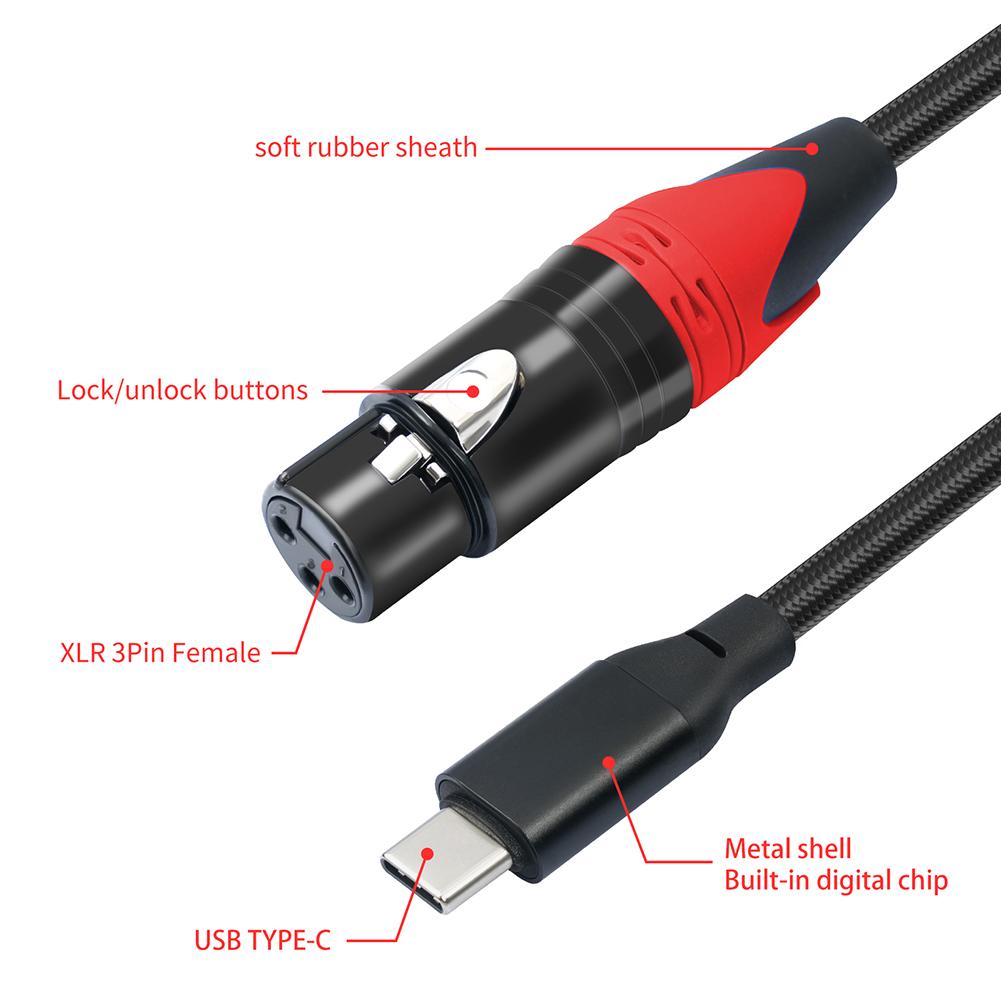 USB C to XLR Female Microphone Cable Type C Male to XLR Female Mic Studio Audio Cord USB C to XLR Microphone Audio Cable