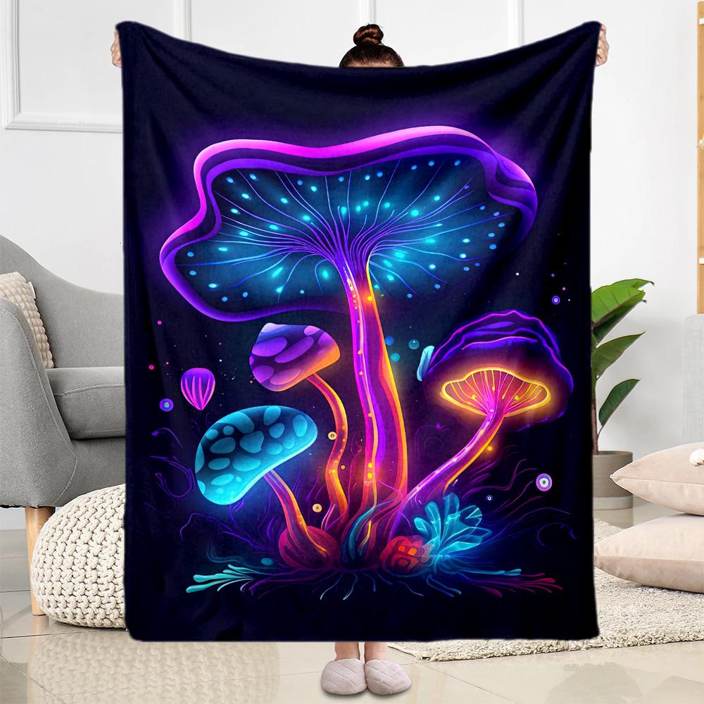 1pc Psychedelic Mushroom Garden blanket Soft and Warm for Sofa Office Camping Travel Livingroom Great Gift for Friends and Family Comfortable