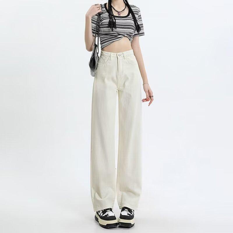 Black narrow wide-leg jeans women's new design high waist loose straight drape floor pants