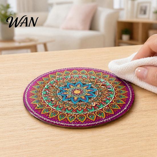Non-slip Cup Coasters 8PCS Coasters, Colorful Wood with Non-Slip Heat Insulation Set Waterproof Drink Holder, for Home Office Dining Table Decorative