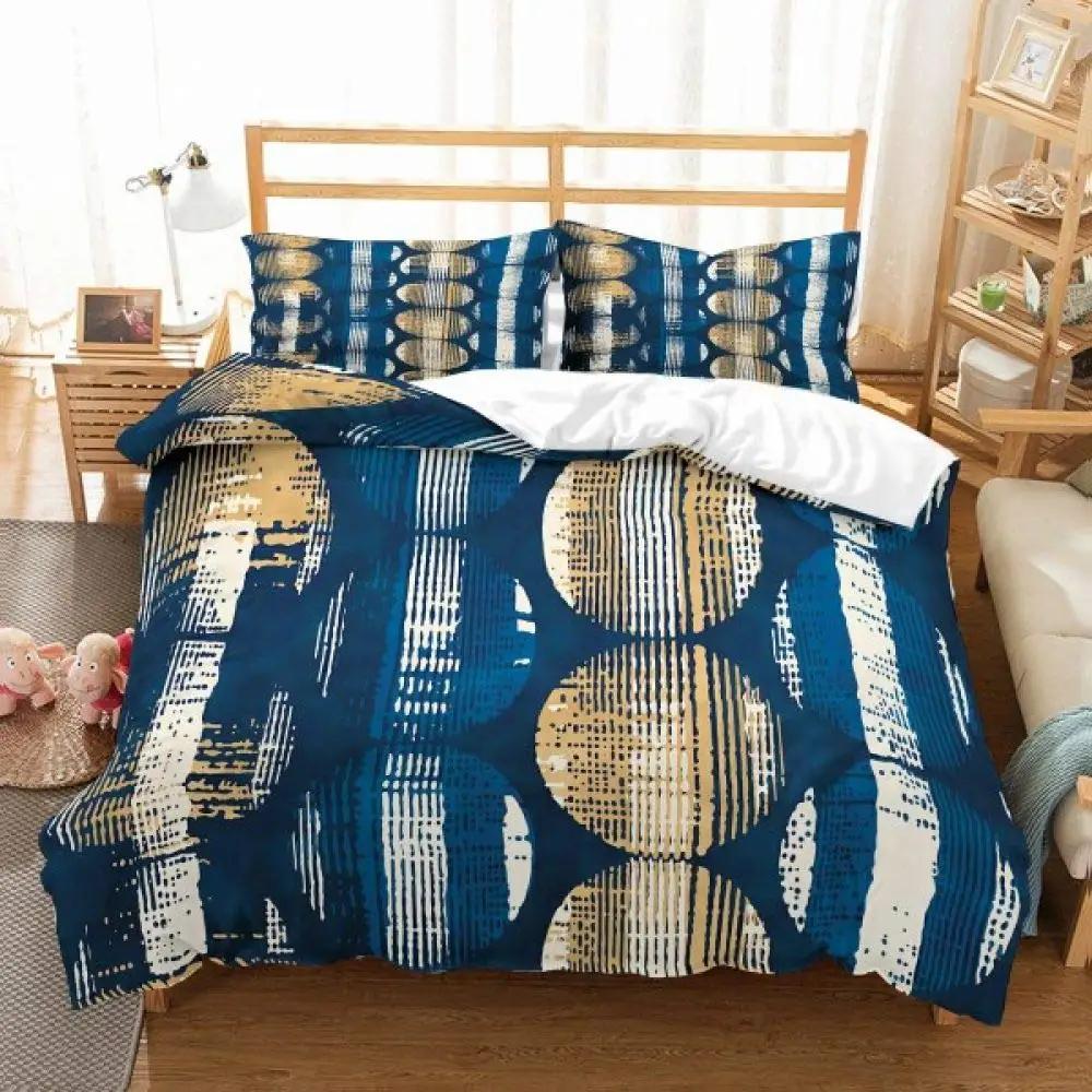 3D Circle Line Geometry Duvet Cover Polyester Queen King Size Quilt Cover With Pillowcase For Kids Teens Home Bedroom Decor Gift
