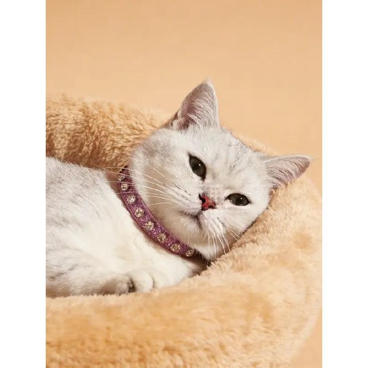 Sparkly Rhinestone Pet Collar - Glitter PU Leather Adjustable Cat Collar, Shiny Crystal Bling Collar for Small Dogs, Puppies