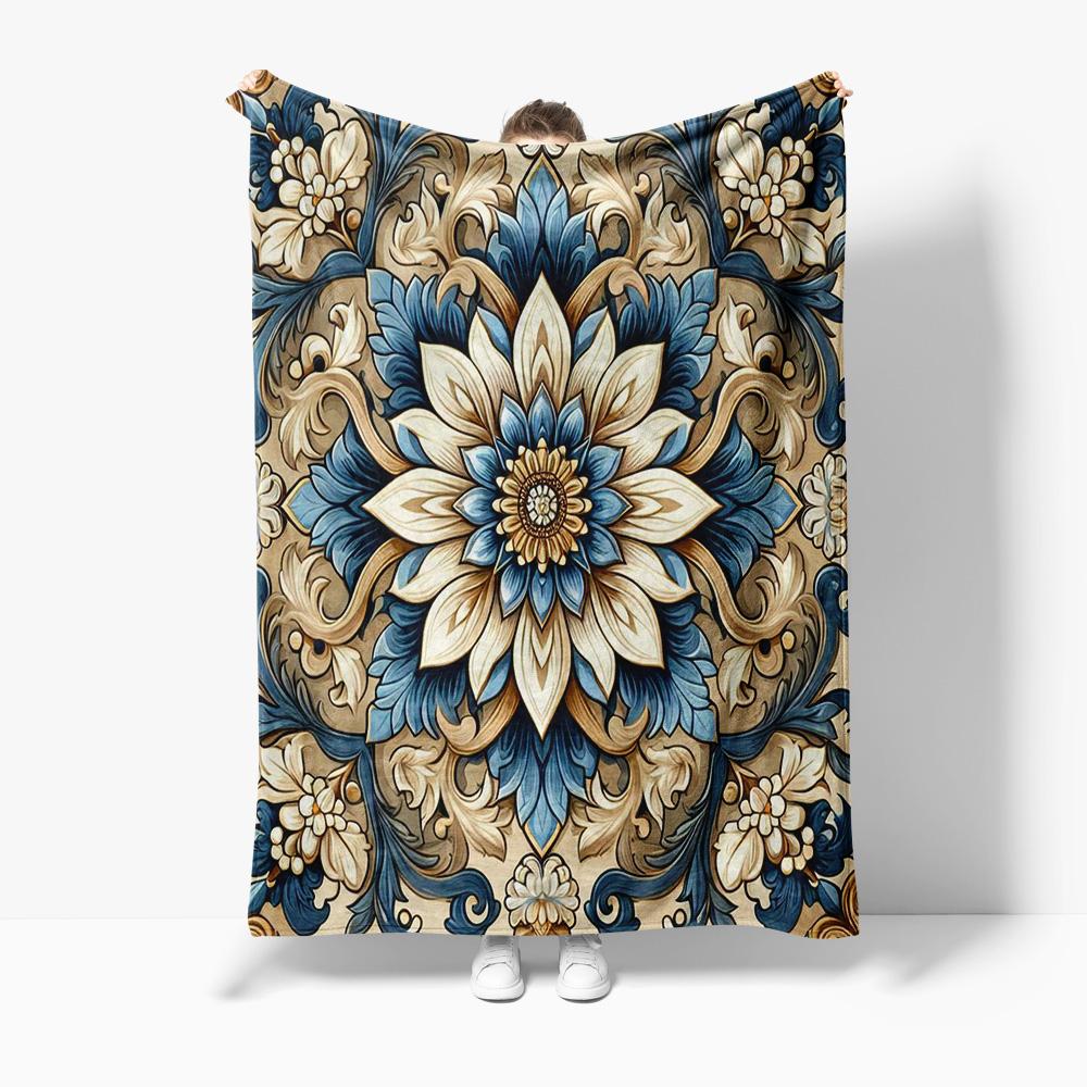 

Bohemian large floral pattern Flannel printed blanket suitable for all seasons suitable for living room office sofa and travel 75x100cm (30x40inch)