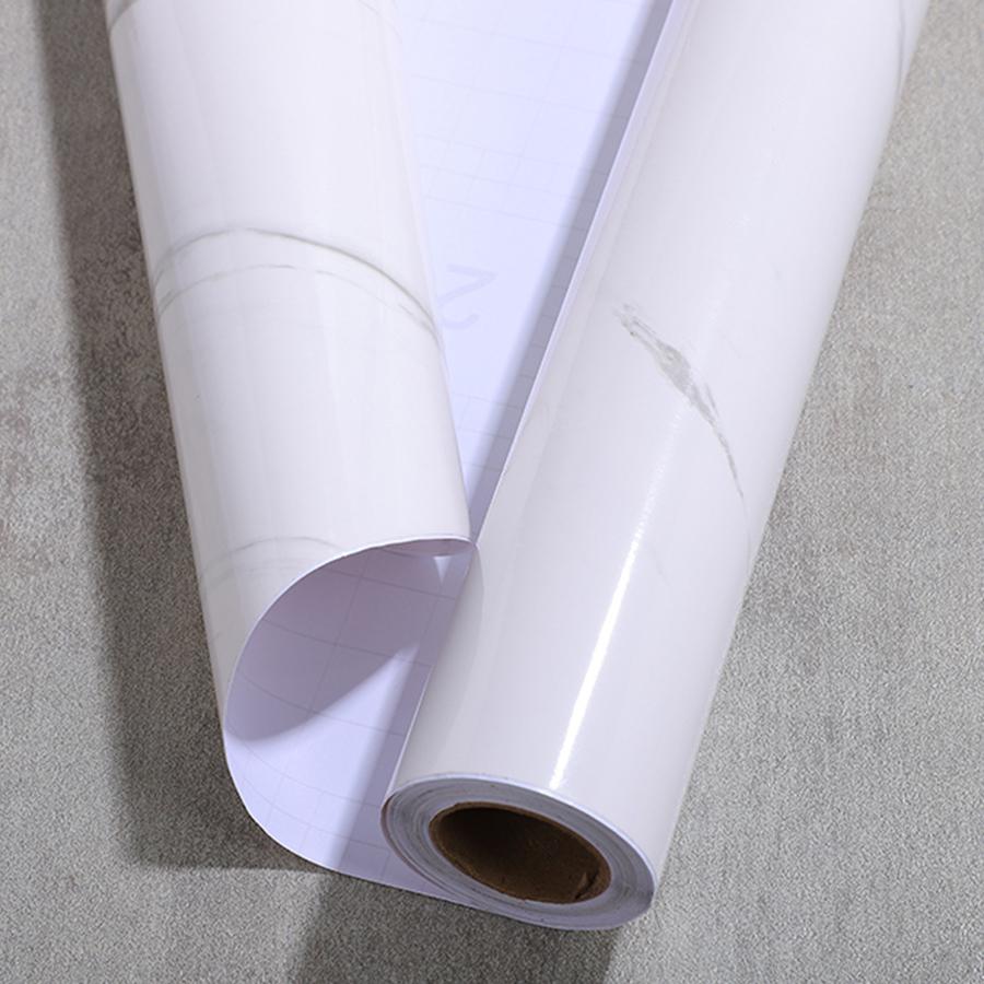 Pvc Glossy White Marble Wall Cover Self-Adhesive Water-Repellent Desktop Furniture Decals Kitchen Stove Cupboard Bar Oil-Proof Film