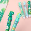 2Pcs Cartoon Cute Dinosaur Multicolor Pen Ten Color Signature Pens Creative Quick-Drying Neutral Pens Writing Smooth Neutral Pen