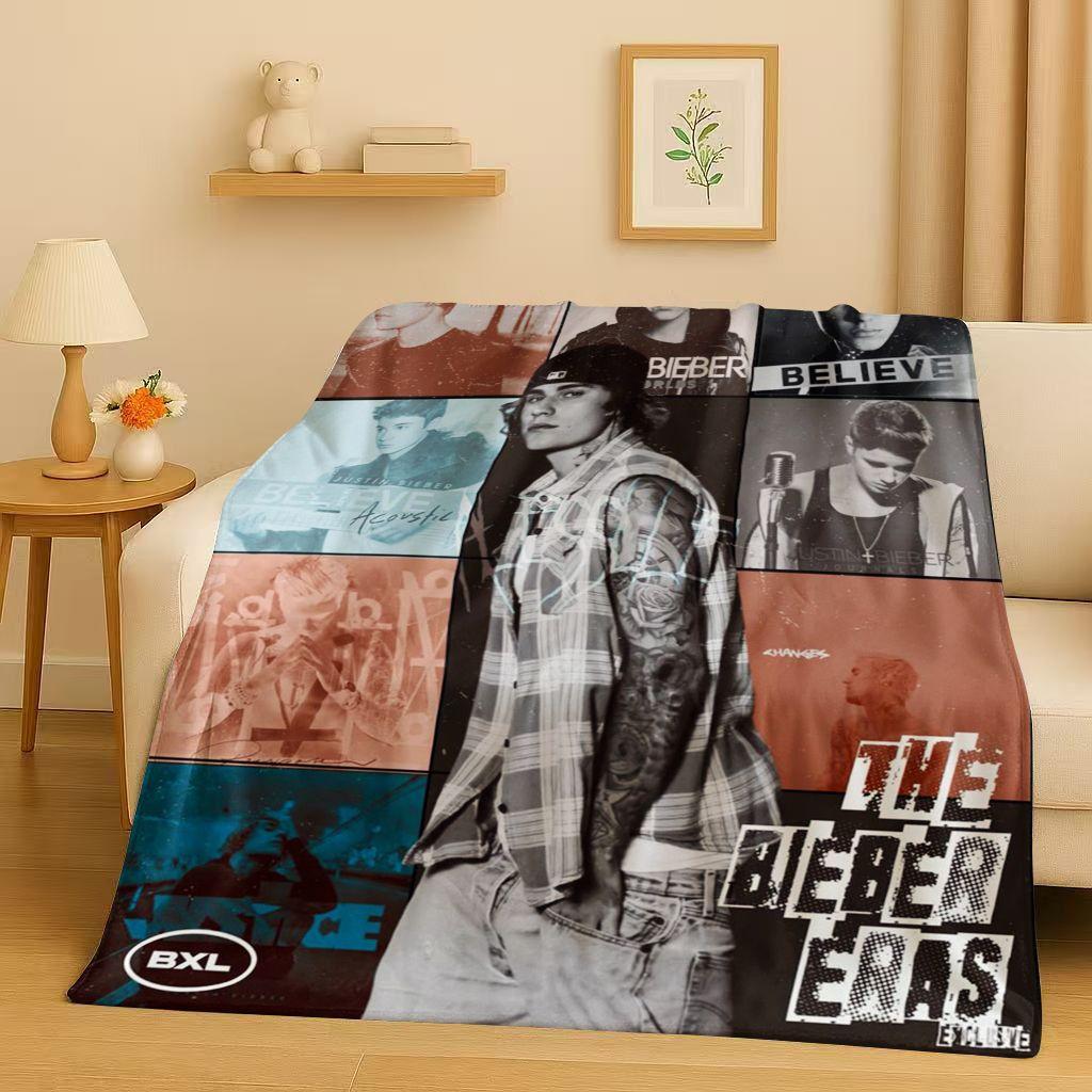 Neue Mode B-Bieber Sänger Star Flanelldecke, Ultraweiche Warme Plüschdecke für Zuhause Schlafzimmer Bett Sofa Abdeckung Büro Reise Geschenk