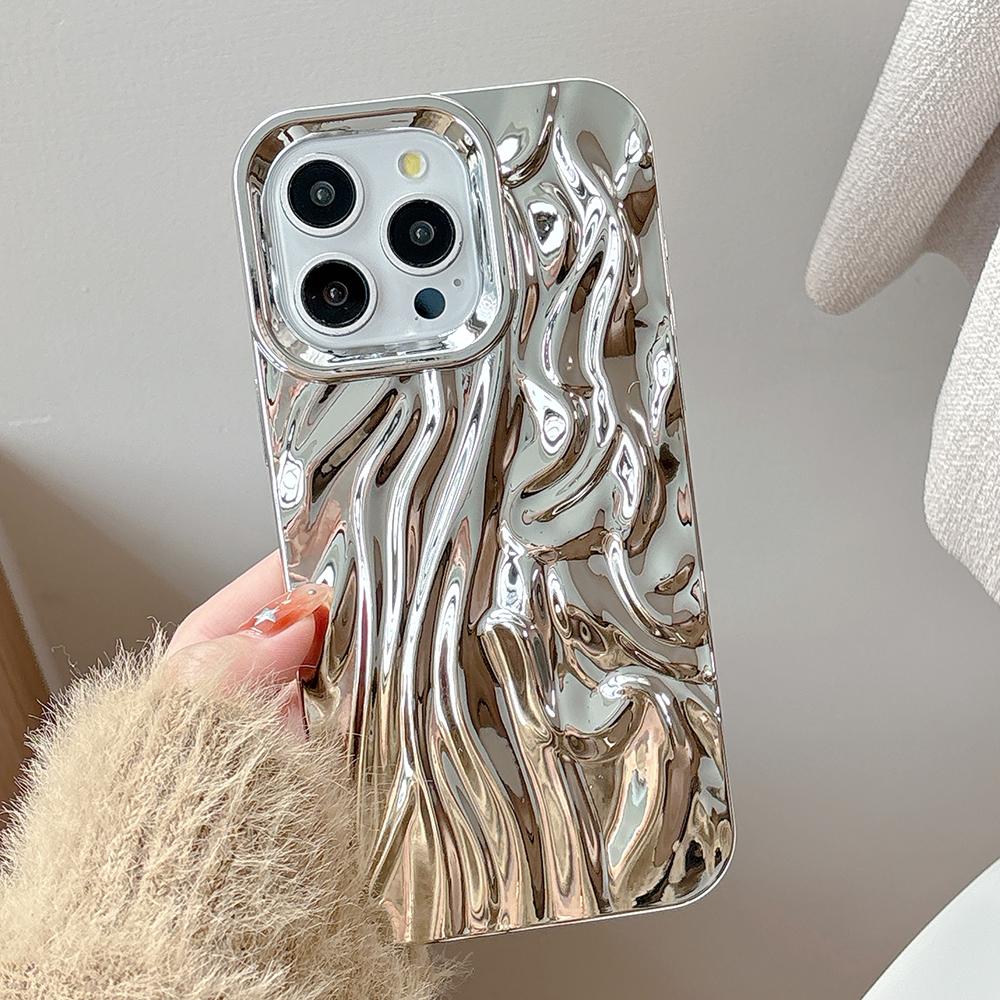 

Gold 3D Water Ripple Phone Case For iPhone 17 16 15 14 13 12 11 Pro Max Electroplated Shockproof Silicone Cover iPhone 11