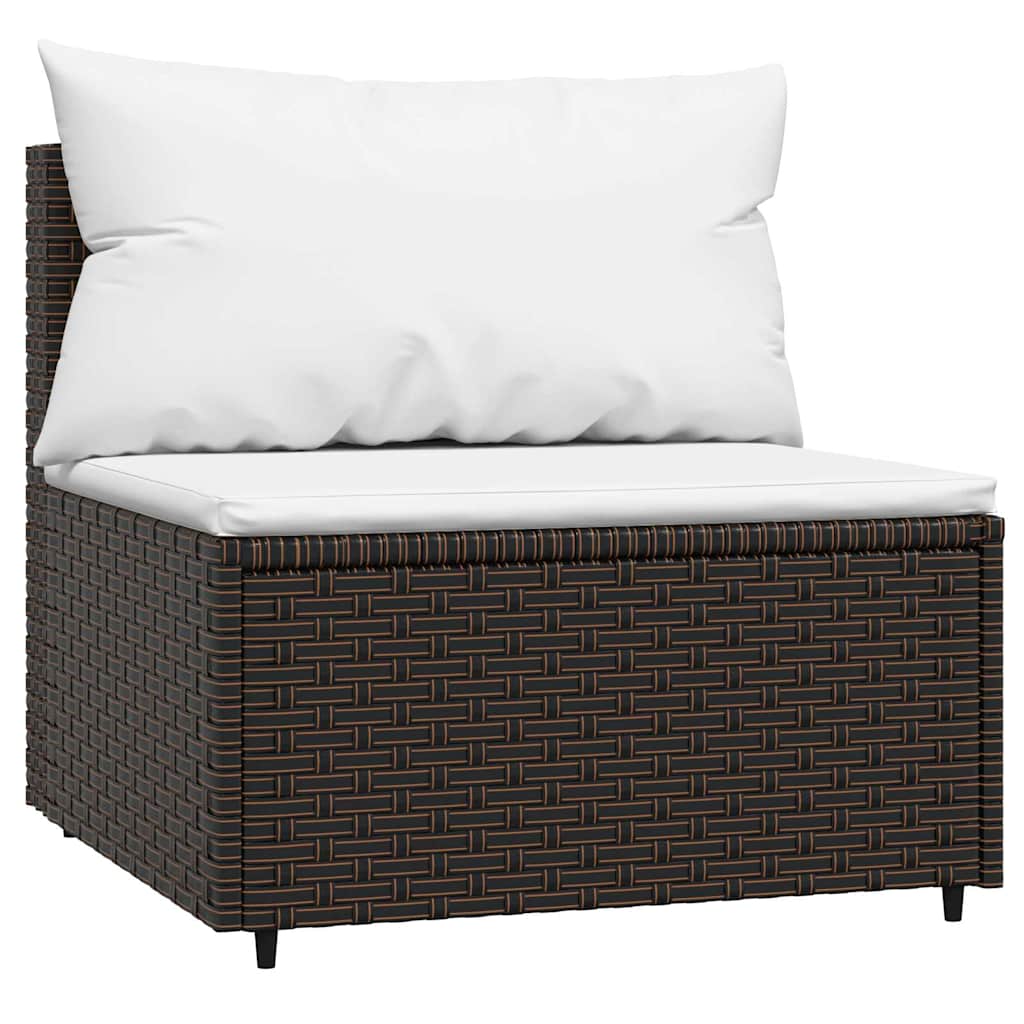 vidaXL Garten-Mittelsofas mit Kissen 2 Stk. Braun Poly Rattan