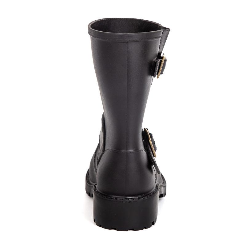 Rain Shoes Women's Locomotive Boots Upper and Lower Buckles Classic Fashion Non-slip Medium Tube Waterproof Shoes Rain Boots