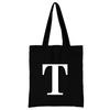 Women's Black Shopping Bag Casual Large-capacity White Letters Initial Name Pattern Printing Series Canvas Shoulder Bag Reusable
