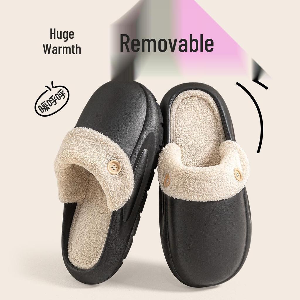 Waterproof Cotton Slippers: Non-Slip, Removable, Warm Indoor Footwear for Women and Men - New Autumn/Winter Style.