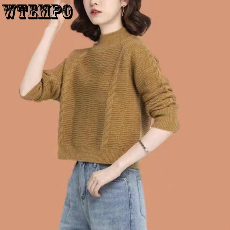 

Autumn and Winter Women s Pullover Sweater Solid Fried Dough Twists Knitted Top Women s Half High Collar Sweater 3XL верблюд
