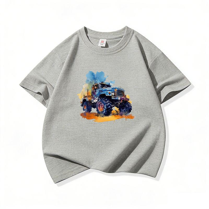 Kids Cotton T Shirt Cool Watercolor Offroad Car Print Crew Neck Short Sleeve Tee Casual Breathable Boys Girls Summer Tops