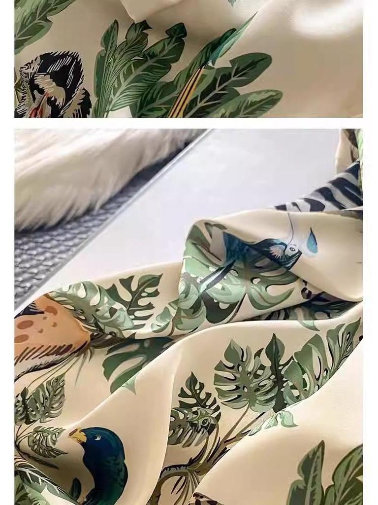 Women's Ice Silk Pajama Set: Long Sleeve, High-End Forest Style for Spring & Autumn Wear